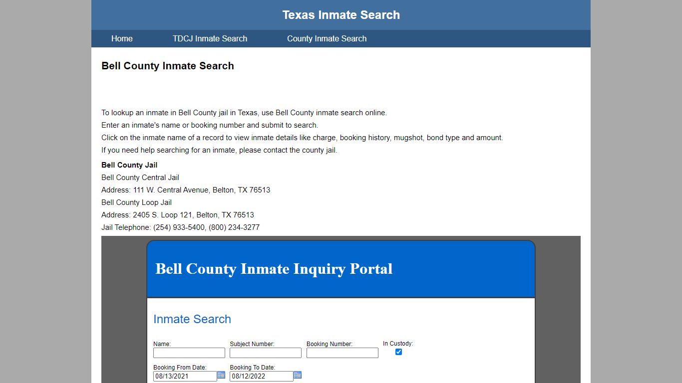 Bell County Jail Inmate Search